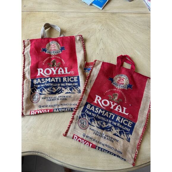 NWT Royal Basmati Rice Bag 20lbs Burlap Handles Zipper Heavy Duty 25th Lot Of 2 - Picture 3 of 8